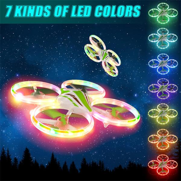 AFUNX Drone for Kids and Beginners Mini RC Helicopter Quadcopter Drone with 7 color LED Lights, Altitude Hold, Headless Mode, Kids Little Drone Toys Gifts for Boys and Girls with Remote Control ( Green Red)