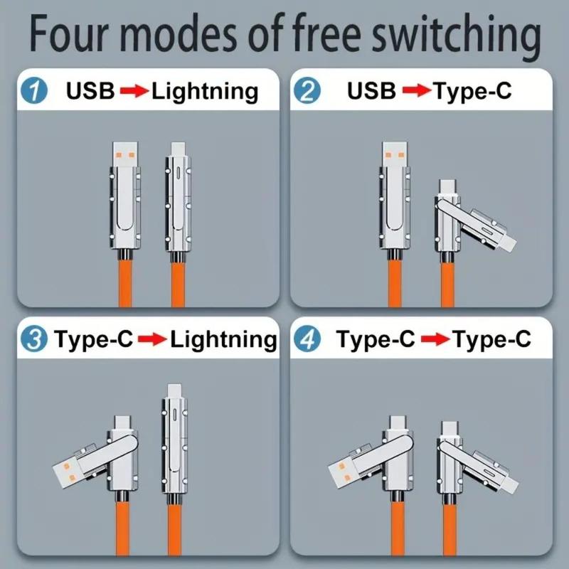 10W Multifunctional 4 In 1 Fast Charging Data Cable, Universal Fast Charging Cable, Mobile Phone Accessories Compatible with iPhone & Type C USB Port