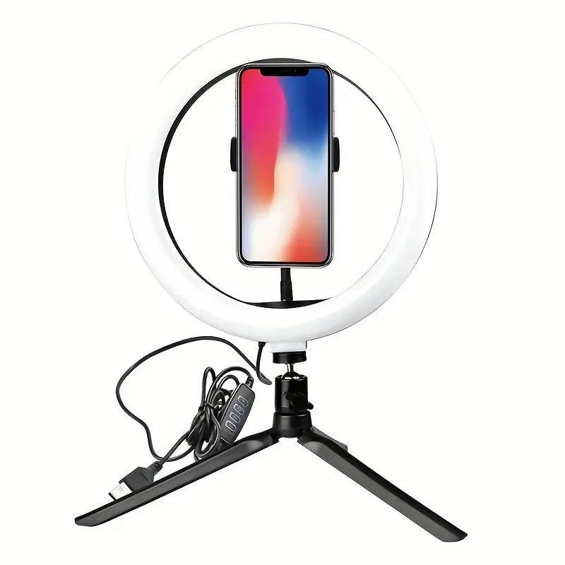 10 Inch Selfie Ring Light With Tripod & Phone Holder, 3 Color Selfie Light, Brightness Adjustable Fill Light, Vlogging Equipment For Makeup Live-Streaming