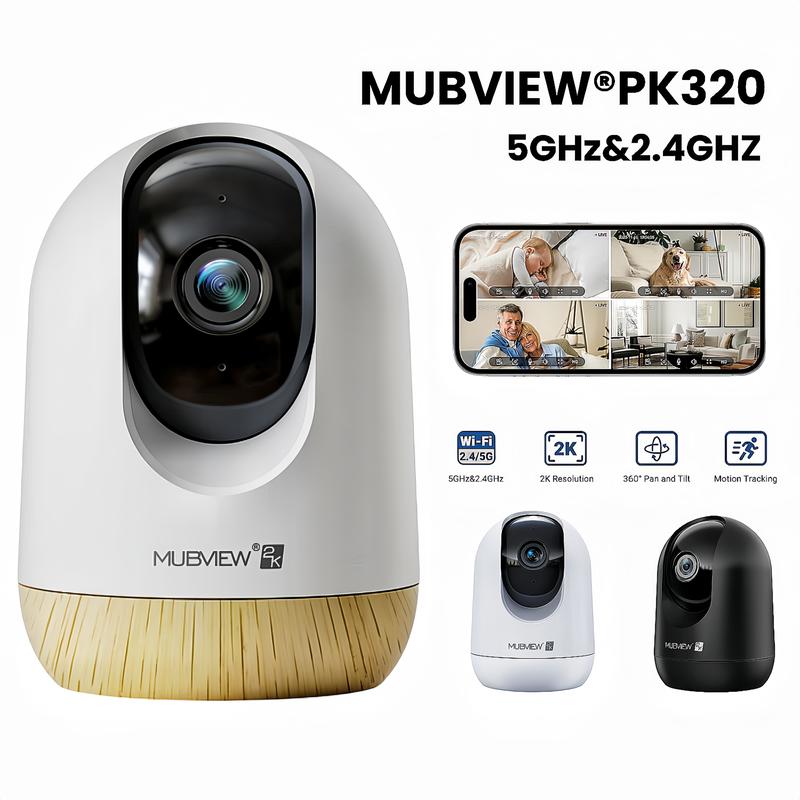 PK320 2K Indoor 360° Security Camera: 2.4GHz 5GHz WiFi,Night Vision,AI,2-Way Talk,AI Motion Detection,Cloud Storage,No monthly fee,Baby Monitor With APP