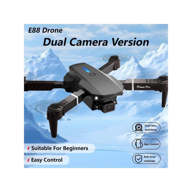 E88 Pro Drone With Dual Camera, WiFi FPV Double Folding RC Quadcopter Altitude Hold, Remote Control Toy For Beginner Men's Gift Indoor Outdoor Drone Christmas, Halloween, Thanksgiving Gift