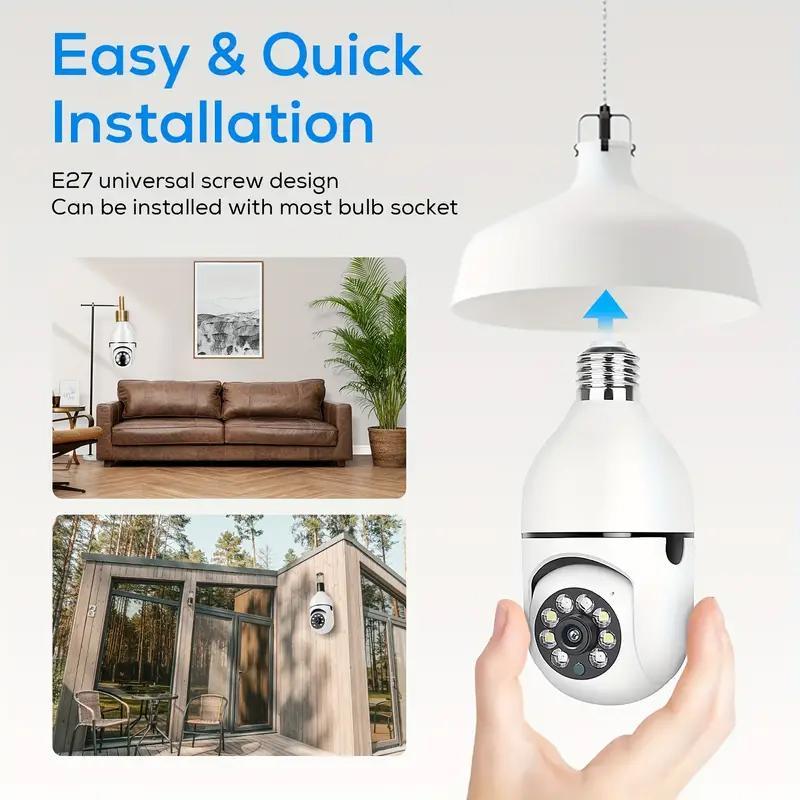 Human Tracking Function Bulb IP Camera, 355 Degree Panoramic Tilt Wireless 2.4 G WiFi Security Cameras Compatible with E27 Base (No TF SD Card)