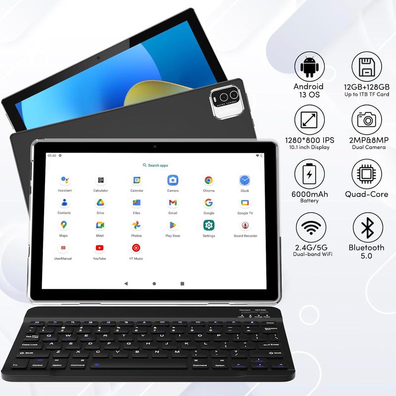 2024 Newest Android 13 Tablets, 10 inch Tablet, 2 in 1 Tablet with Keyboard, 12GB+128GB 512GB Expand, 2.4G 5G  6, BT 5.0, Dual Camera, , GMS Tablet with Case