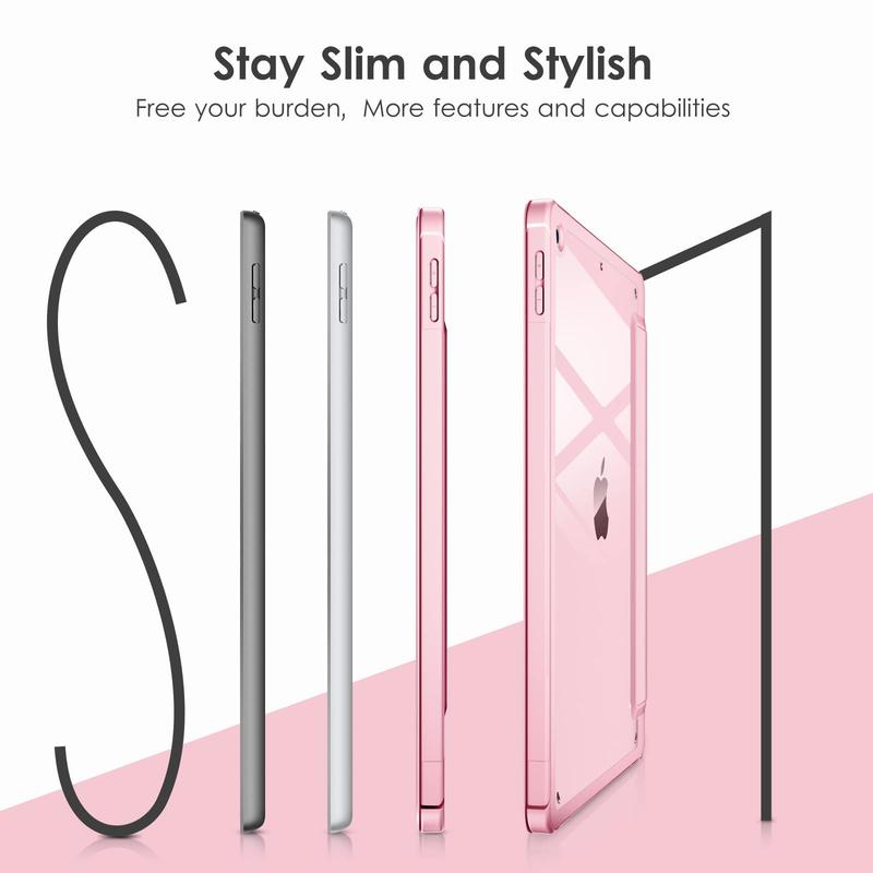 Case for iPad 9th   8th   7th Generation 10.2 inch (2021 2020 2019 Released), Clear Back, TPU Shockproof Frame Cover[Built-in Pencil Holder,Support Auto Sleep Wake] for ipad 10.2 - Pink