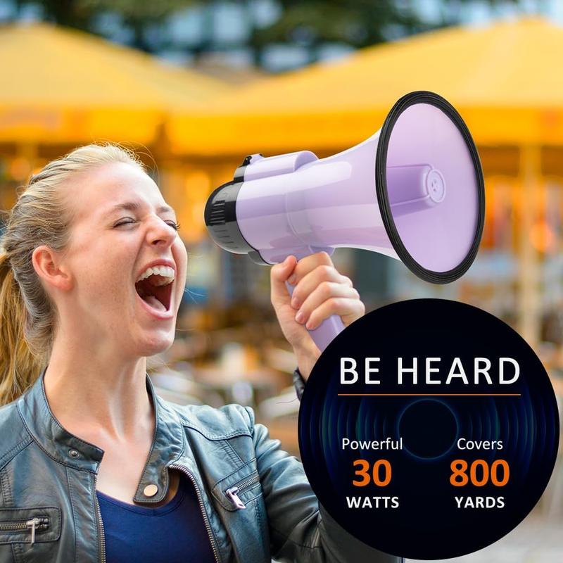 30 Watt Power Portable Megaphone Bullhorn Speaker Voice, Siren Alarm and 240S Recording with Volume Control and Strap