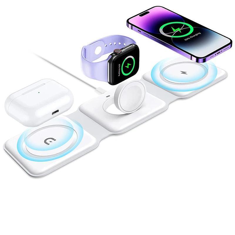 3-in-1 Wireless Charger, 1 Count Foldable Magnetic Travel Charger for Apple Watch, Multifunctional Wireless Charger for iPhone 15 14 13 12 11 Series & AirPods