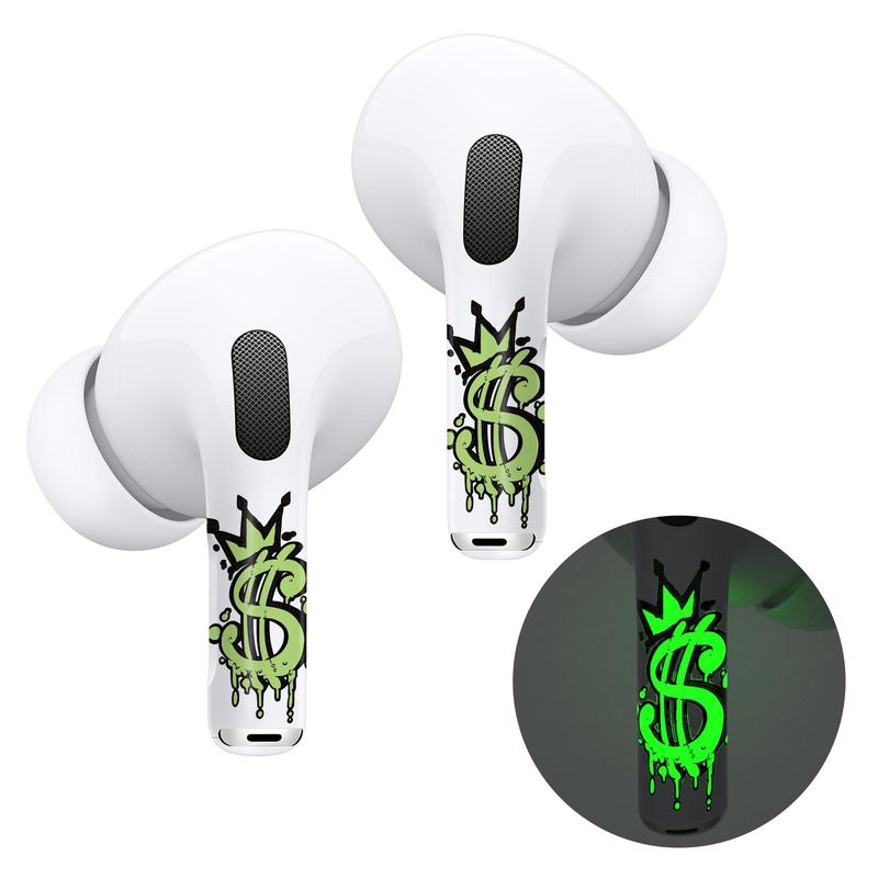 Cool Pattern Luminous Earbuds Sticker with Cleaning Kits and Installation Tools, 1 Pair Earbuds Art Skin for AirPods 1st, 2nd & 3rd & Pro 2 Generation