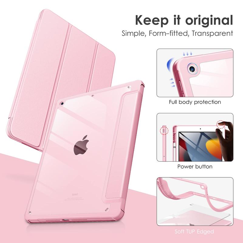 Case for iPad 9th   8th   7th Generation 10.2 inch (2021 2020 2019 Released), Clear Back, TPU Shockproof Frame Cover[Built-in Pencil Holder,Support Auto Sleep Wake] for ipad 10.2 - Pink