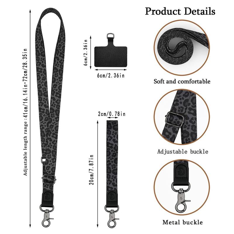 Portable Anti-lost Phone Lanyard Set, Including Adjustable Neck Strap & Wrist Strap & 2 Pads, Universal Crossbody Cell Phone Lanyard, Phone Accessories