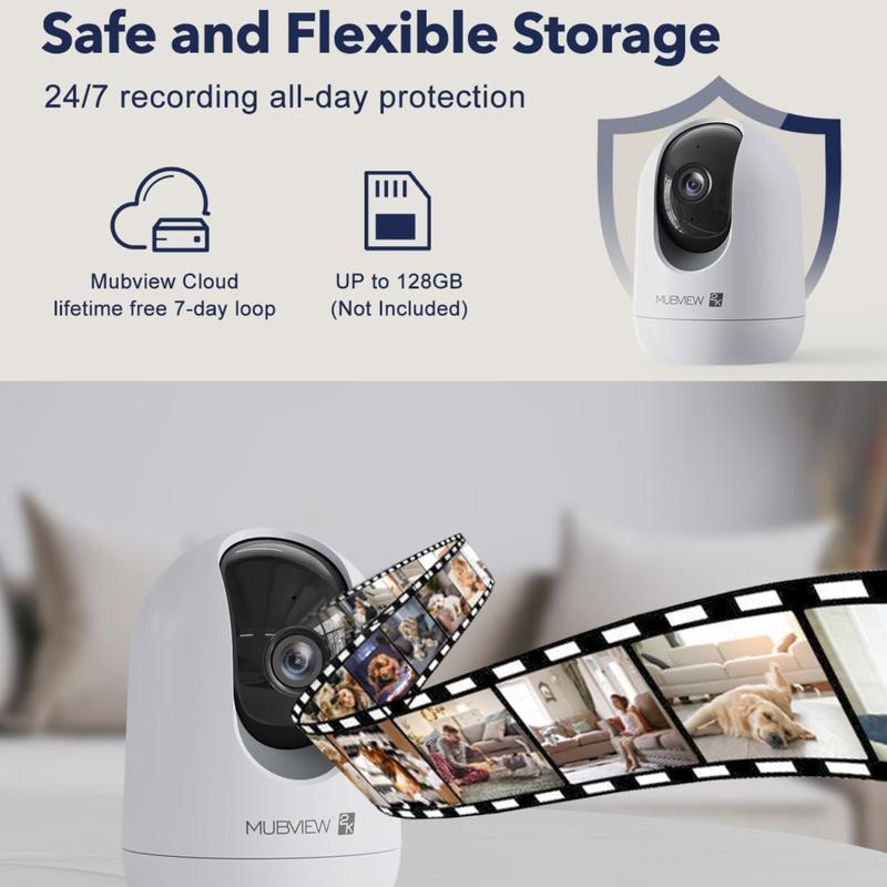 PK320 2K Indoor 360° Security Camera: 2.4GHz 5GHz WiFi,Night Vision,AI,2-Way Talk,AI Motion Detection,Cloud Storage,No monthly fee,Baby Monitor With APP