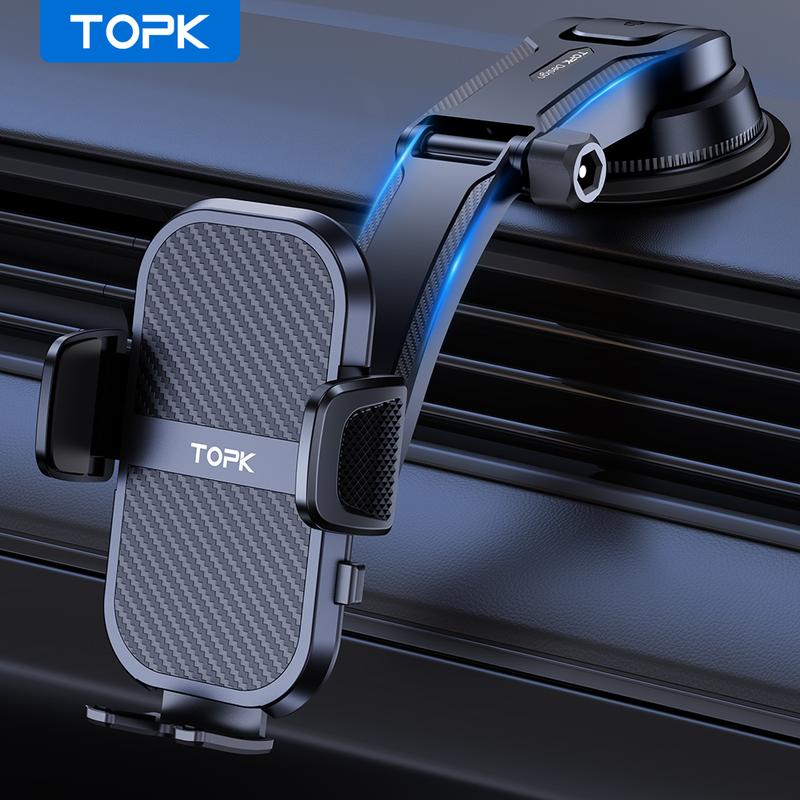 TOPK Car Phone Holder Mount, Upgraded Adjustable horizontally and vertically Cell Phone Holder For Car Dashboard Compatible With All Phones Smartphone Cellphone Stand christmas 2024 ornament