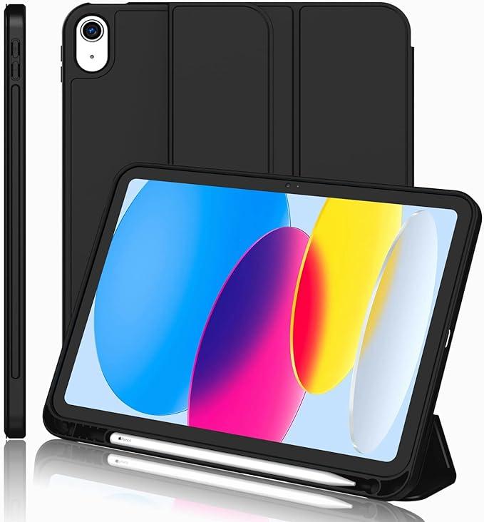 New iPad 10th Generation Case 2022 10.9 Inch with Pencil Holder, Trifold Stand Smart Case with Soft TPU Back Auto Wake Sleep Handheld Protection Cover