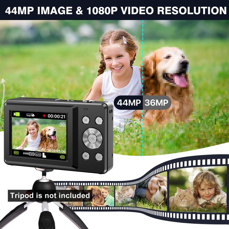 44MP 16X Digital Zoom Camera, 2.4 Inch IPS Screen Camera with 700mAh Battery & 32G SD Card, Video Recording Camera for Home & Outdoor