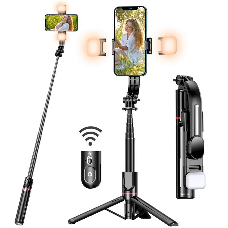 Wireless Selfie Stick Tripod, Bluetooth-compatible Selfie Stick with Detachable Fill Light, 360° Rotatable Phone Tripod Stand for Android & iOS