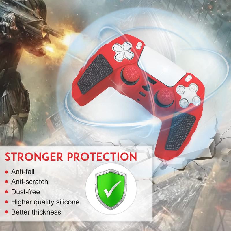 Game Controller Non-slip Protective Case with 8 Thumb Grip Cap, Silicone Soft Shell Game Controller Protective Cover, Console Accessories for PS5