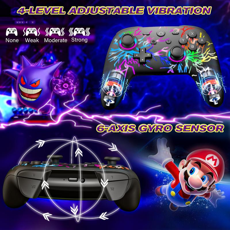 Wireless Controller for SWITCH Console,Gengar ,Royal, Lighting, Fire design with Dual Vibration Game Joystick Remote,Smartphone