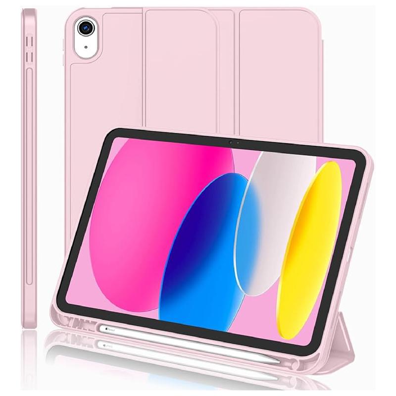 New iPad 10th Generation Case 2022 10.9 Inch with Pencil Holder, Trifold Stand Smart Case with Soft TPU Back Auto Wake Sleep Handheld Protection Cover