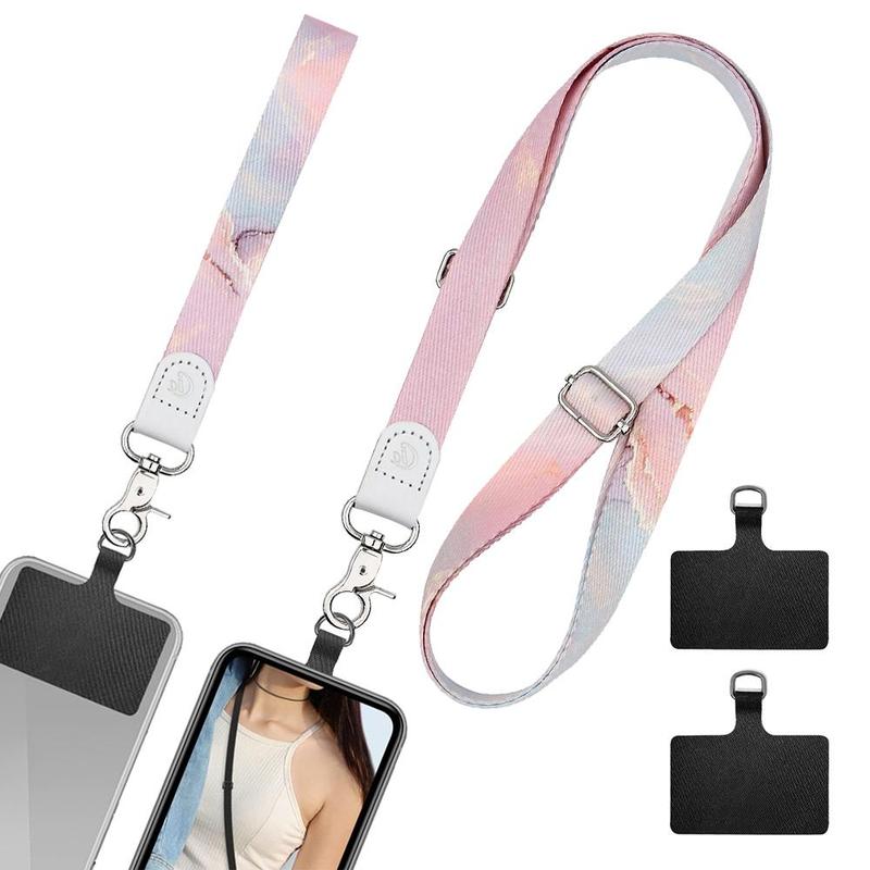 Portable Anti-lost Phone Lanyard Set, Including Adjustable Neck Strap & Wrist Strap & 2 Pads, Universal Crossbody Cell Phone Lanyard, Phone Accessories