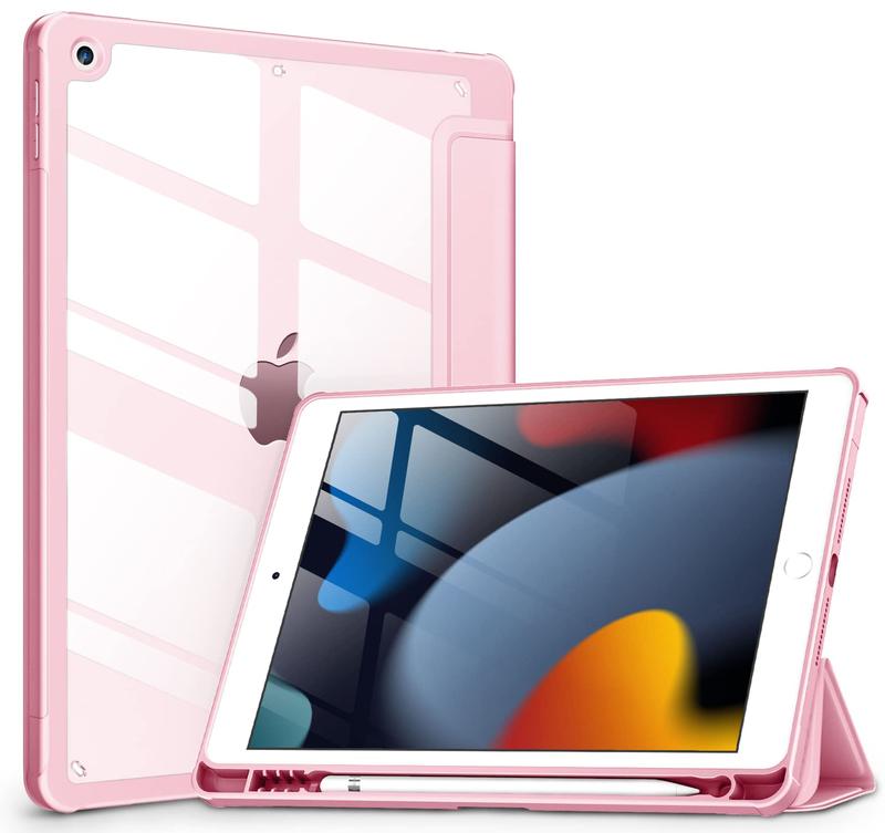 Case for iPad 9th   8th   7th Generation 10.2 inch (2021 2020 2019 Released), Clear Back, TPU Shockproof Frame Cover[Built-in Pencil Holder,Support Auto Sleep Wake] for ipad 10.2 - Pink