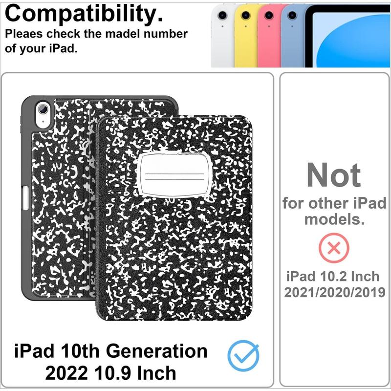 Case for ipad 10th Generation 10.9 Inch 2022 with Pencil Holder-[Multi Viewing Angles+Auto Wake Sleep], Premium Folio Stand Case with Soft TPU Back Cover for iPad 10th Gen 2022-Book