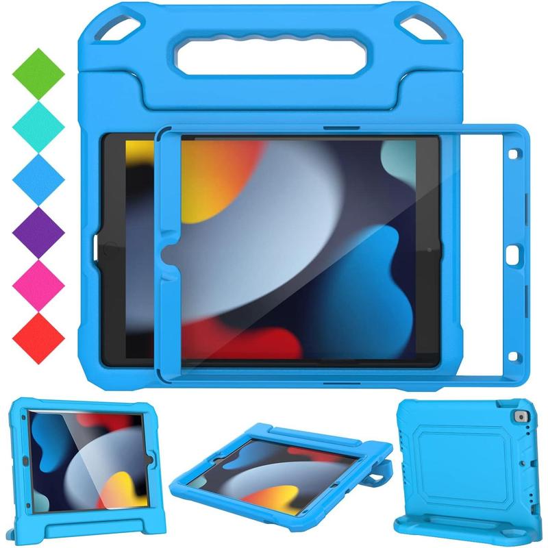 Suplik Kids Case for iPad 9th 8th 7th generation (10.2 inch, 2021 2020 2019), iPad 10.2 case with screen protector, durable shockproof protective handle stand case for Apple iPad Gen 9 8 7, Blue