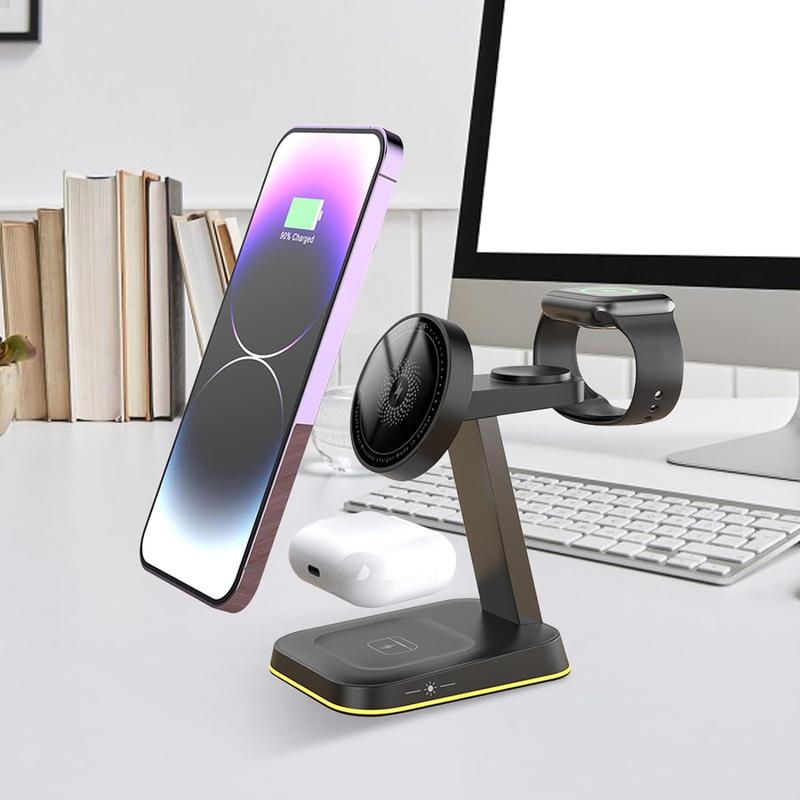 3 in 1 Wireless Charger, 15W Fast Magnetic Charging Station, Wireless Charging Stand Compatible with iPhone 15 14 13 12 11 Series, AirPods Pro 3 2, iWatch Ultra 9 8 7 6 5 4 3 2 SE, Stocking Fillers Gift