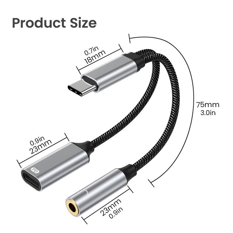 2-In-1 USB C To 3.5mm Headphone & Charger Adapter, 1 Count USB C PD 3.0 Port To Aux Audio Jack Fast Charging Dongle Cable Cord, Audio & Video Accessories