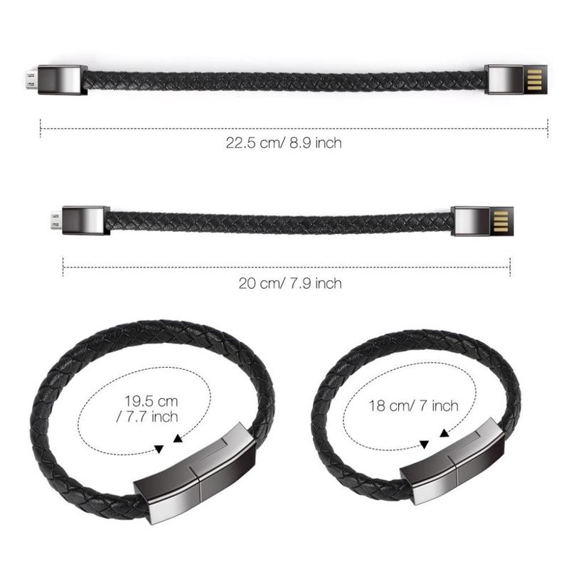 Fashionable USB Charging Bracelet Cable, Durable Double Braided Design Wrist Data Charging Cable, Suitable for iPhone & Type-C Devices