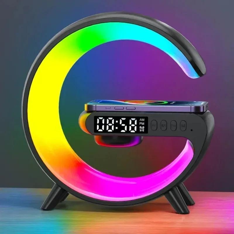 Multifunction Wireless Charger Pad Stand Speaker TF RGB Night Light 15W Fast Charging Station for iPhone Samsung Xiaomi Huawei Cable Card