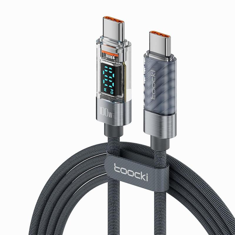 Toocki 100W Fast Charging Data Cable, 1 Count Smart Digital Display Charging Cable, C-C Data Cable Compatible with Huawei Xiaomi Samsung Honor