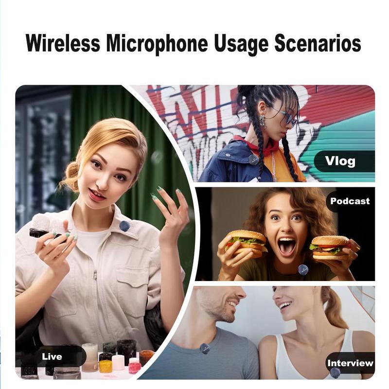 Professional Wireless Microphone for Smartphone, Plug-Play Wireless Microphone for Video Audio Recording, Clip On Lapel Mic for Interview Vlog