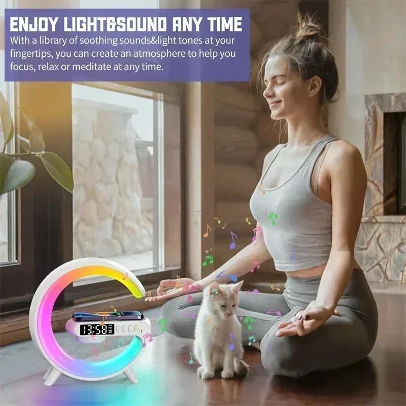 Multifunction Wireless Charger Pad Stand Speaker TF RGB Night Light 15W Fast Charging Station for iPhone Samsung Xiaomi Huawei Cable Card