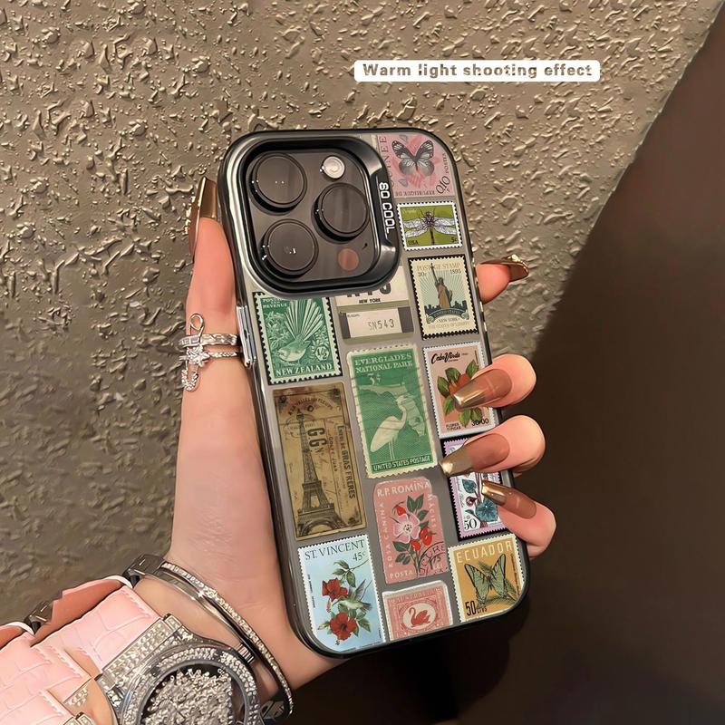 Vintage Stamp Pattern Phone Case, Anti-drop Decorative Phone Protector Cover, Phone Accessories Compatible with iPhone 15 14 13 12 11 Pro Max, Fall Decor