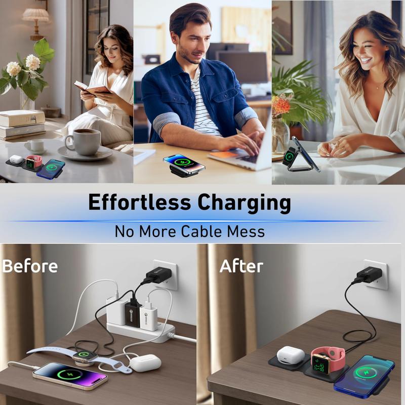 3 in 1 WirelessCharger for iPhone, Not suitable forAndroid, Magnetic Foldable 3 in 1Charging Station, Travel Charger forMultple Devices for iPhone 15 14 13 12for AirPods 3 Pro Pro 2, for iWatch, christmas gift ideas Black Friday Deals tiktok shop store