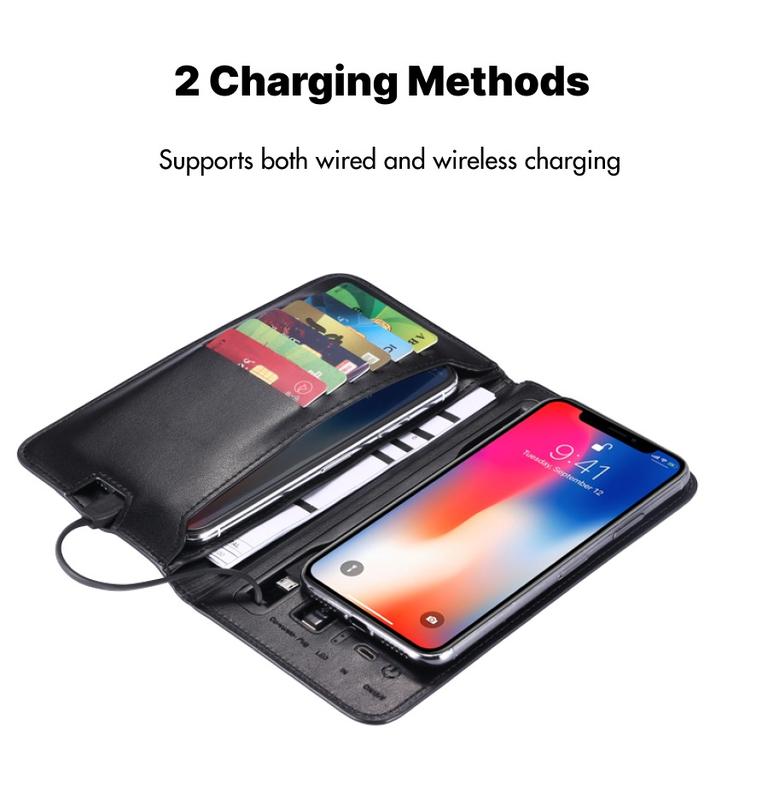 Wireless Charging wallet,built-in powerbank,For smartphone battery life,complete all the functions of a regular wallet,perfect as a Christmas gift power bank