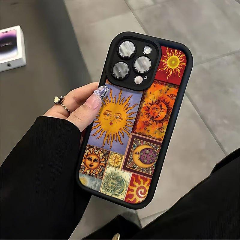 Sun & Moon Pattern Phone Case, Decorative Phone Protector Cover, Phone Accessories Compatible with iPhone 16 15 14 13 12 11 XS XR X Plus Pro Max