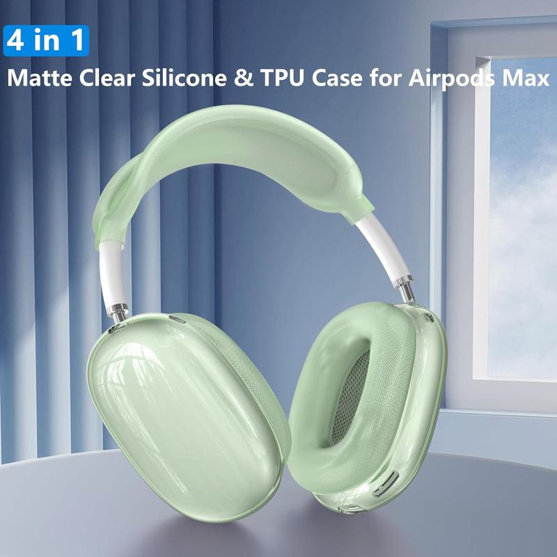 [4 in 1] Silicone Case Cover for AirPods Max, Clear TPU Ear Pad Cover Ear Cups Cover Headband Cover for AirPods Max Headphones, Accessories Soft Silicone Protector for Apple AirPods Max (Clear Green)