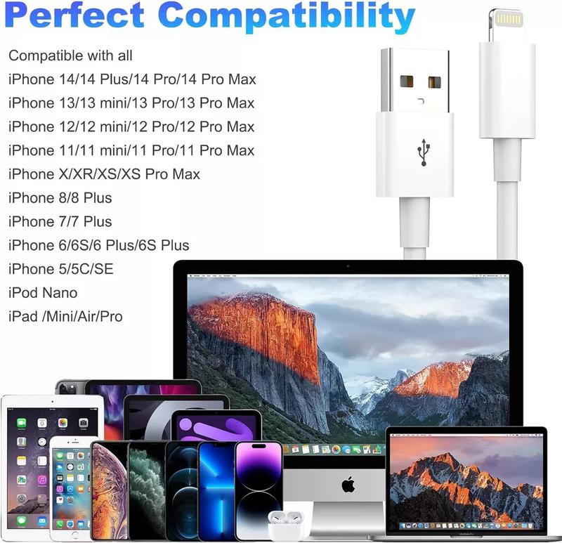 2-PACK Lightning Cable 3 FT USB Data Fast Charging Cable Compatible For Apple iPhone 6 7 8 X 11 12 13 14 MAX lightning  fast