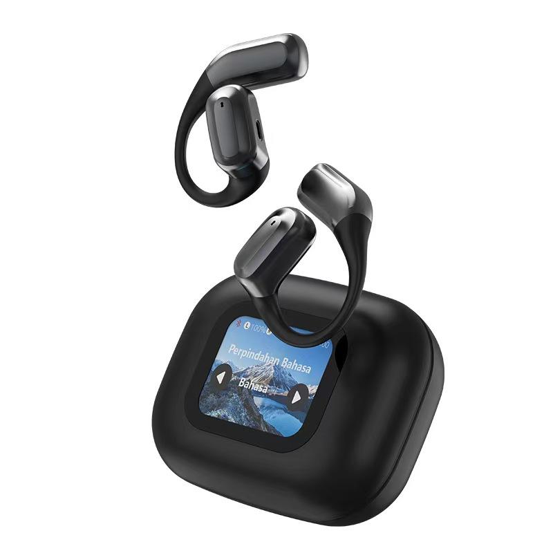 Hot-selling ear-hanging AI intelligent real-time translation Bluetooth headset with noise reduction LED color screen touch control