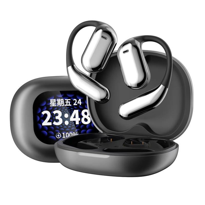 Hot-selling ear-hanging AI intelligent real-time translation Bluetooth headset with noise reduction LED color screen touch control