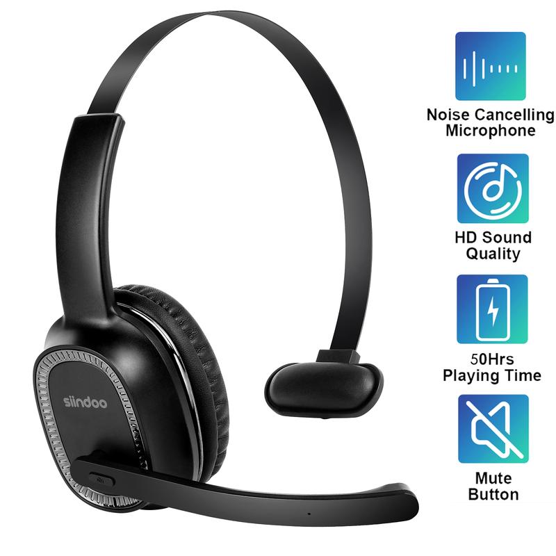 Siindoo Trucker Bluetooth Headphones with Microphone Noise Canceling Wireless On Ear Headset,Call Center Headphone Hands Free Headset For Office Home