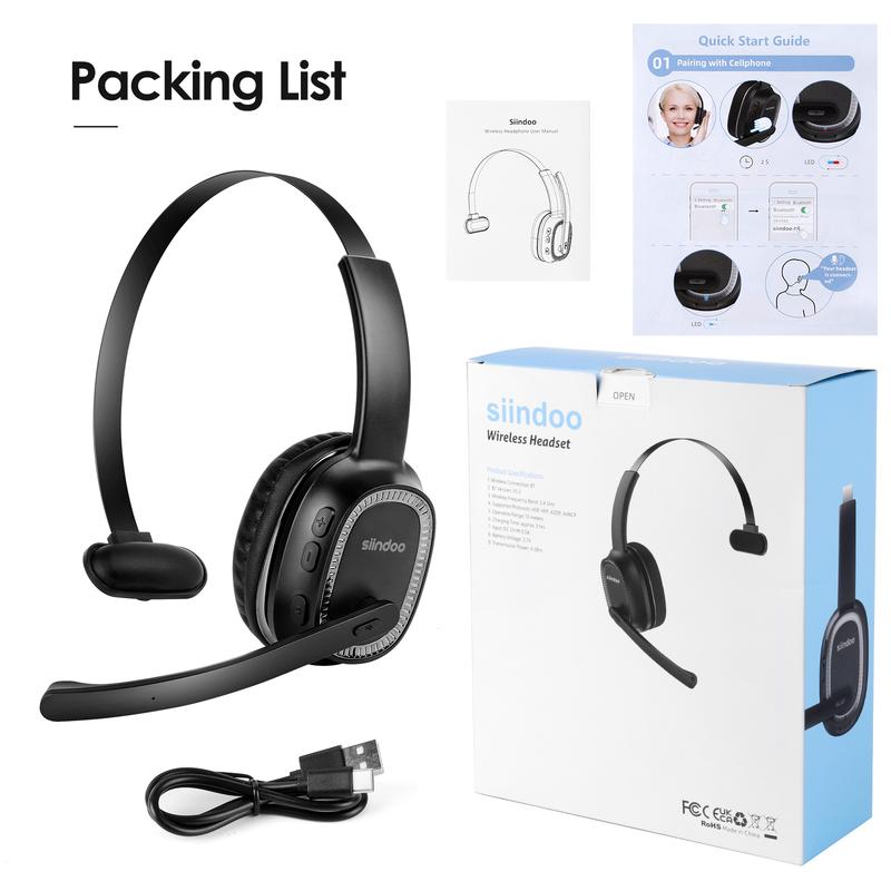 Siindoo Trucker Bluetooth Headphones with Microphone Noise Canceling Wireless On Ear Headset,Call Center Headphone Hands Free Headset For Office Home