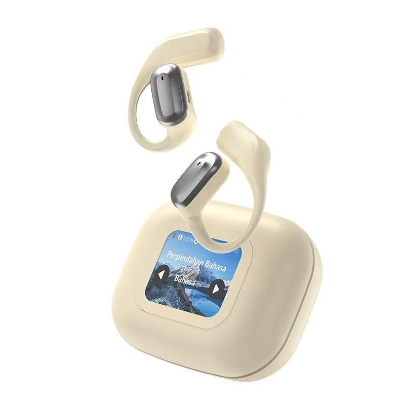 Hot-selling ear-hanging AI intelligent real-time translation Bluetooth headset with noise reduction LED color screen touch control