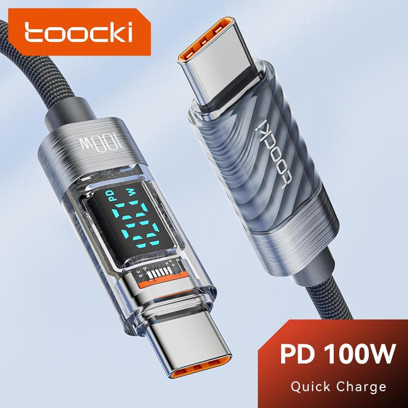 Toocki 100W Fast Charging Data Cable, 1 Count Smart Digital Display Charging Cable, C-C Data Cable Compatible with Huawei Xiaomi Samsung Honor