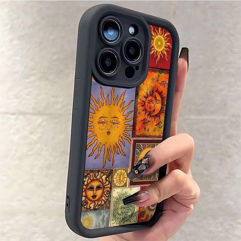 Sun & Moon Pattern Phone Case, Decorative Phone Protector Cover, Phone Accessories Compatible with iPhone 16 15 14 13 12 11 XS XR X Plus Pro Max