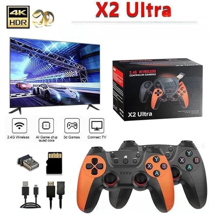 X2 ULTRA Retro Game Console Retro Play Game Stick 40+ Classic Emulators Plug and Play Built in 40000+ Games with 2.4G Wireless Controllers(128G) x2  ultra