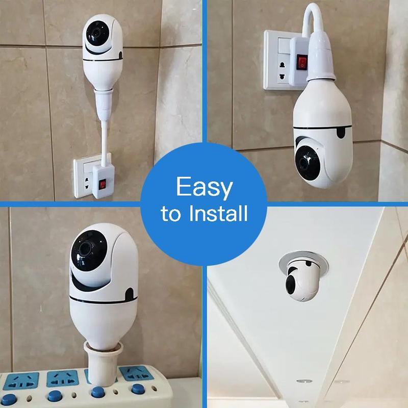 2.4G WiFi Wireless Security Camera, 1 Count E27 360° Bulb Surveillance Camera with Night Vision, Automatic Humanoid Tracking Camera for Home Security