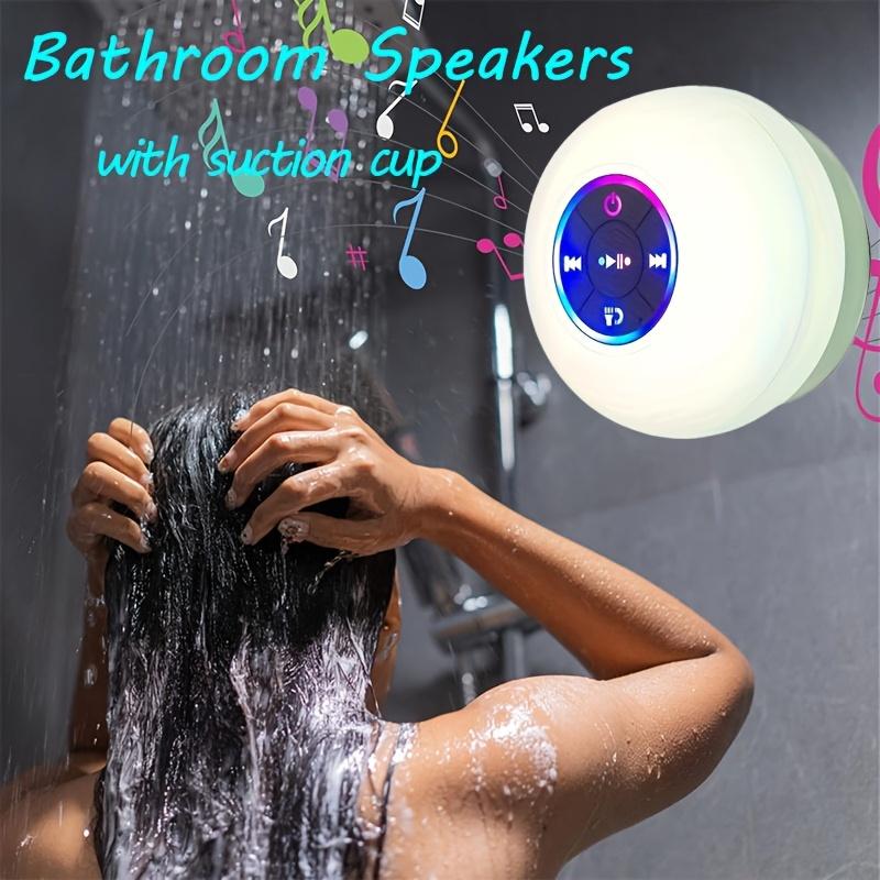 Mini Bluetooth Shower Speaker with LED light, Portable IPX4 Waterproof, Hands-Free Speakerphone. Rechargeable Using Micro USB, Wireless Stereo for Beach, Shower & Home