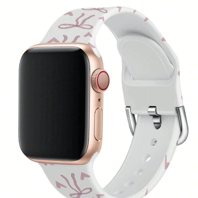 Pink Bow Heart Printed Silicone Apple Watch Band