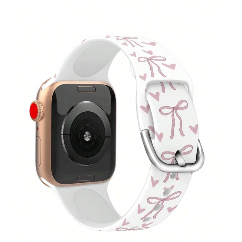 Pink Bow Heart Printed Silicone Apple Watch Band